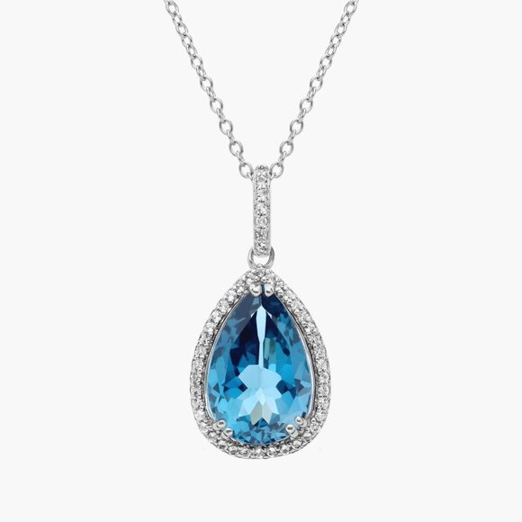 Blue Nile London Blue Topaz  Necklace Elegant Halo Pendant In Sterling Silver - Picture 2 of 4